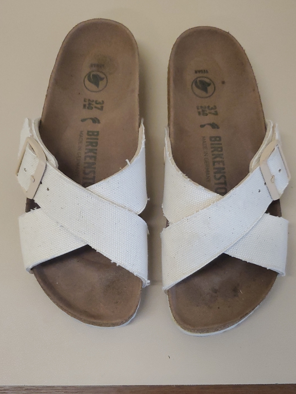 Birkenstock White Crisscross Canvas Slide Sandals